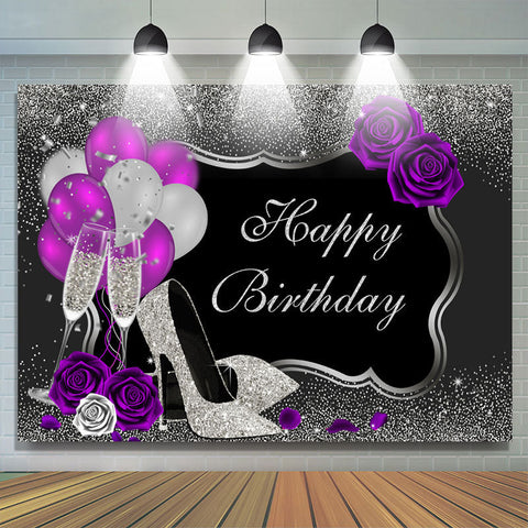 Toile de fond d'anniversaire de ballon et de paillettes argentées florales Toile de fond d'anniversaire de ballon et de paillettes argentées florales