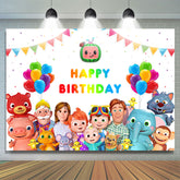 Toile de fond de décor de joyeux anniversaire de dessin animé de ballon pour la fête