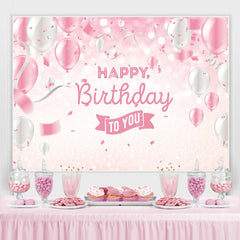 Ballon Ruban Rose Blanc Joyeux Anniversaire Paillettes Bokeh Toile