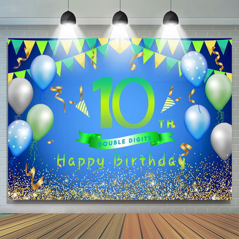 Ballons Et Drapeau Vert Joyeux 10e Anniversaire Toile De Fond Ballons Et Drapeau Vert Joyeux 10e Anniversaire Toile De Fond