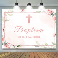 Baptême de notre fille fond floral rose pour fille