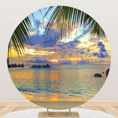 Toile de fond ronde de paysage de coucher de soleil de plage pour la fête d'été