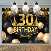 Toile de fond de f¨ºte d'anniversaire 30e ballon noir et or