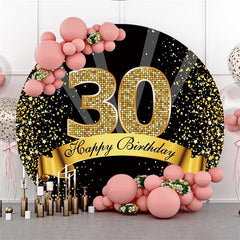 Décors ronds de joyeux 30e anniversaire de paillettes noires et dorées