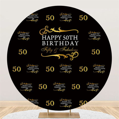 Toile de fond ronde joyeux 50e anniversaire noir et or Toile de fond ronde joyeux 50e anniversaire noir et or