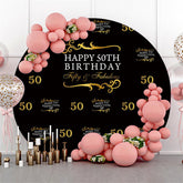 Toile de fond ronde joyeux 50e anniversaire noir et or