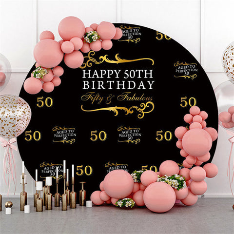 Toile de fond ronde joyeux 50e anniversaire noir et or Toile de fond ronde joyeux 50e anniversaire noir et or