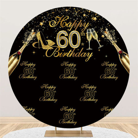 Toile de fond de cercle joyeux 60e anniversaire noir et or Toile de fond de cercle joyeux 60e anniversaire noir et or