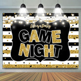 Toile de fond de soirée de jeu photo à rayures noires et dorées