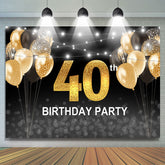 Toile de fond de f¨ote d'anniversaire 40e ballons noirs et dor¨|s