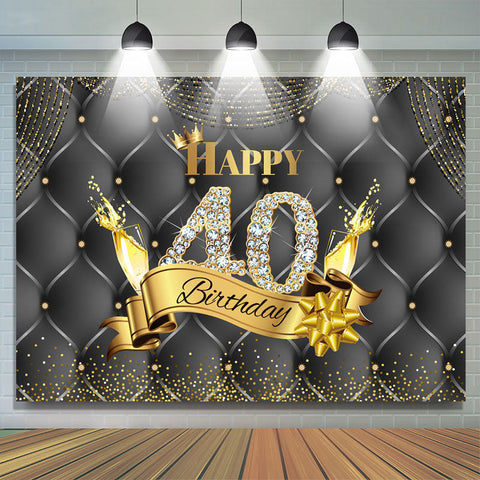 Toile de fond noire et dorée Happy 40th Birthday Dots Toile de fond noire et dorée Happy 40th Birthday Dots