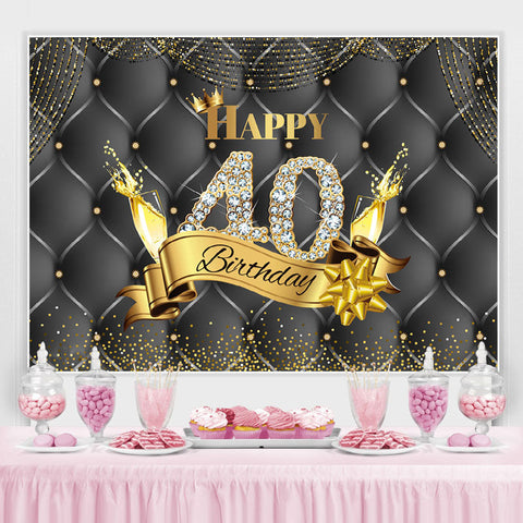 Toile de fond noire et dorée Happy 40th Birthday Dots Toile de fond noire et dorée Happy 40th Birthday Dots