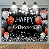 Toile de fond de ballons de retraite heureuse noir et argent