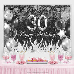 Toile de fond du 30e anniversaire de ballons à paillettes noires et argentées