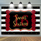 Toile de fond Sweet 16e anniversaire à rayures noires et blanches