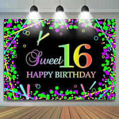 Toile de fond de joyeux anniversaire Sweet 16 de couleur noire pour la fête