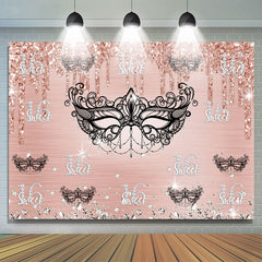 Masque noir diamants roses paillettes 16e anniversaire toile de fond