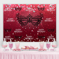 Masque Noir Diamants Rouges Bokeh Filles Anniversaire Toile De Fond