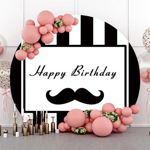 Fond d'anniversaire rond rayures blanches noires et barbe Fond d'anniversaire rond rayures blanches noires et barbe