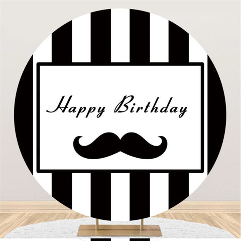 Fond d'anniversaire rond rayures blanches noires et barbe Fond d'anniversaire rond rayures blanches noires et barbe