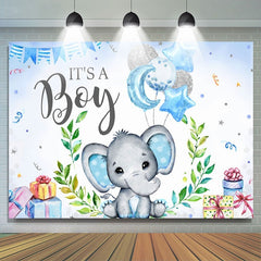 Toile de fond de douche de bébé éléphant ballon bleu et paillettes