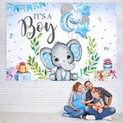 Toile de fond de douche de bébé éléphant ballon bleu et paillettes