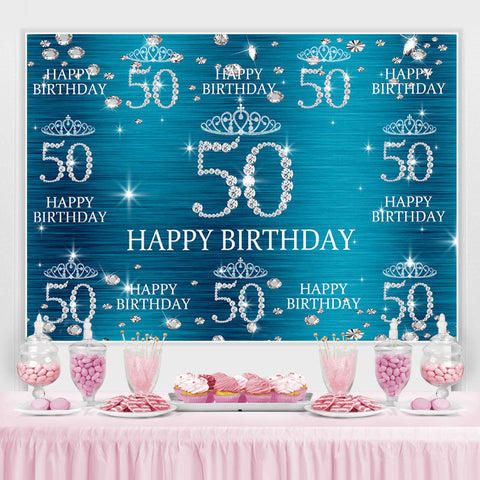 Toile de fond bleu et paillettes Bokeh joyeux 50e anniversaire Toile de fond bleu et paillettes Bokeh joyeux 50e anniversaire