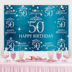 Toile de fond bleu et paillettes Bokeh joyeux 50e anniversaire