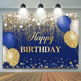Toile de fond d'anniversaire de paillettes de ballons bleus et or