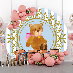 Toile De Fond De Baby Shower Ours En Peluche Rond Bleu Et Doré