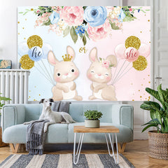 Toile de fond de douche de bébé lapin ballon floral bleu et rose