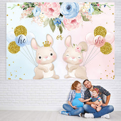 Toile de fond de douche de bébé lapin ballon floral bleu et rose