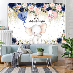 Toile de fond de douche de bébé éléphant fleurs bleues et roses