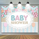 Toile de fond de douche de bébé sur le thème des drapeaux de fleurs bleues et roses