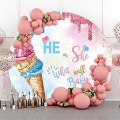 Toile De Fond Ronde De Fête De Bébé De Crème Glacée À Paillettes Bleues Et Roses