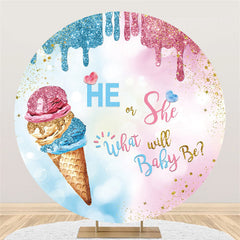 Toile De Fond Ronde De Fête De Bébé De Crème Glacée À Paillettes Bleues Et Roses