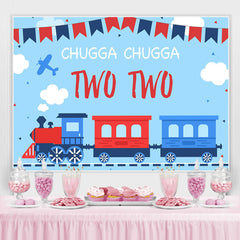 Toile de fond du 2e anniversaire du train Chugga bleu et rouge pour garçon