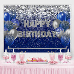 Toile de fond joyeux anniversaire ballon bokeh bleu et argent