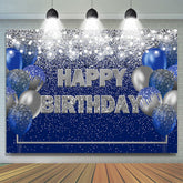 Toile de fond joyeux anniversaire ballon bokeh bleu et argent
