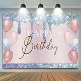 Toile de fond d'anniversaire de ballons roses scintillants bleu bokeh