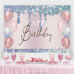 Toile de fond d'anniversaire de ballons roses scintillants bleu bokeh