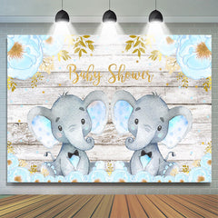 Toile de fond de douche de bébé éléphant bleu et bois floral