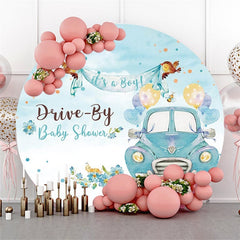 Floral bleu et voiture c'est un fond de fête de naissance rond garçon