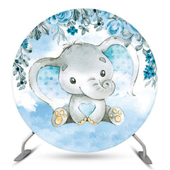 Toile de fond ronde de douche de bébé garçon éléphant floral bleu