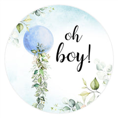 Toile de fond ronde de décoration de fête prénatale Oh Boy, lune bleue