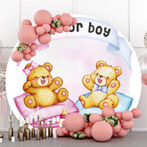 Oreiller bleu ou rose, ours rond, toile de fond pour fête prénatale