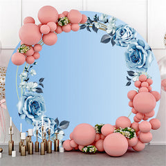 Bleu Rose Feuilles Thème Joyeux Anniversaire Cercle Toile de Fond