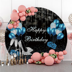 Ballon Bleu Argent Noir Rond Joyeux Anniversaire Toile De Fond