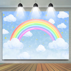 Toile de fond de fête sur le thème des étoiles arc-en-ciel bleu ciel nuage pour anniversaire