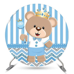 Couverture de toile de fond ronde d'anniversaire d'ours à rayures bleues